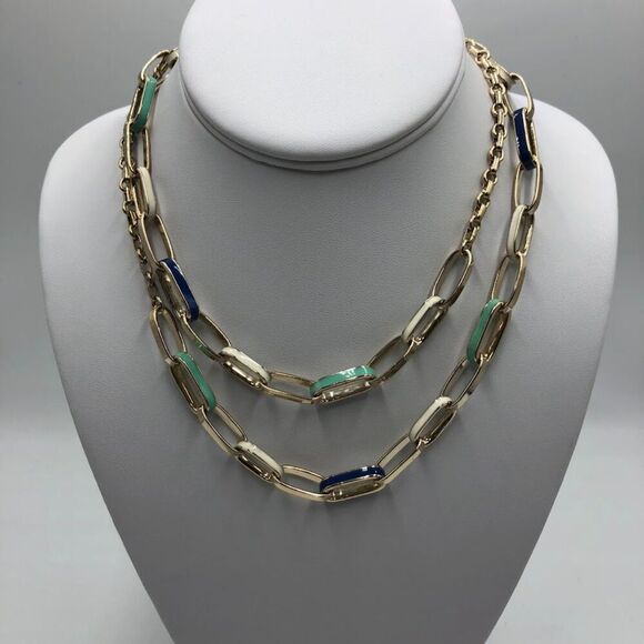 Vintage Banana Republic Women's Signed Silvertone Long Loop Chain Necklace - Picture 1 of 9